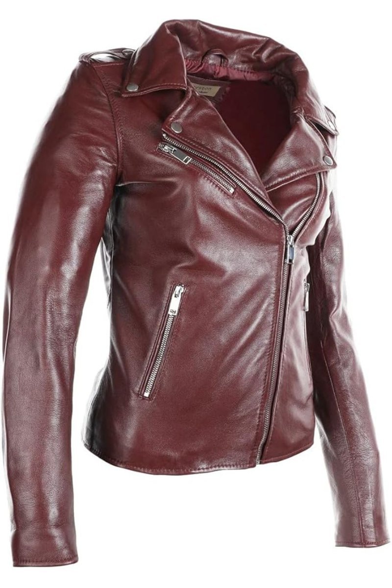 Kurtka damska Chyston Hortence skórzana bordowa-XL
