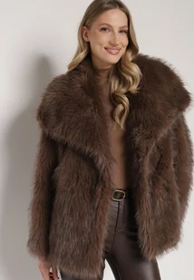 Brązowa Kurtka Futerko o Dwurzędowym Kroju Oversize Nevisa - Kurtki damskie - miniaturka - grafika 1