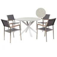 Meble ogrodowe - BELIANI Zestaw ogrodowy stół okrągły i 4 krzesła biało-szary aluminium stal nierdzewna blat ze szkła ceramicznego meble ogrodowe nowoczesny - miniaturka - grafika 1