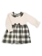 Sukienki - Dziewczęca sukienka z długim rękawem w kratkę beżowy Nicol,r.68 - miniaturka - grafika 1