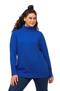 Swetry damskie - Ulla Popken Damski sweter z golfem, szerokie prążkowane ściągacze, sweter z długim rękawem, królewski błękit, 46/48 - grafika 1
