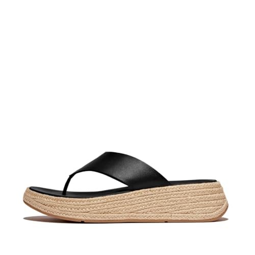 Fitflop Damskie sandały w stylu F Espadryle, skórzane płaskie sandały T/Post, czarne, 5 UK, Czarny, 38 EU