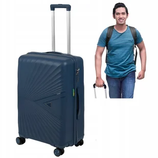 WALIZKA ŚREDNIA GRANATOWA TWARDA 65L 65X43X27 LEKKA 3,3KG NA 4 KÓŁKACH PP - Walizki - miniaturka - grafika 1