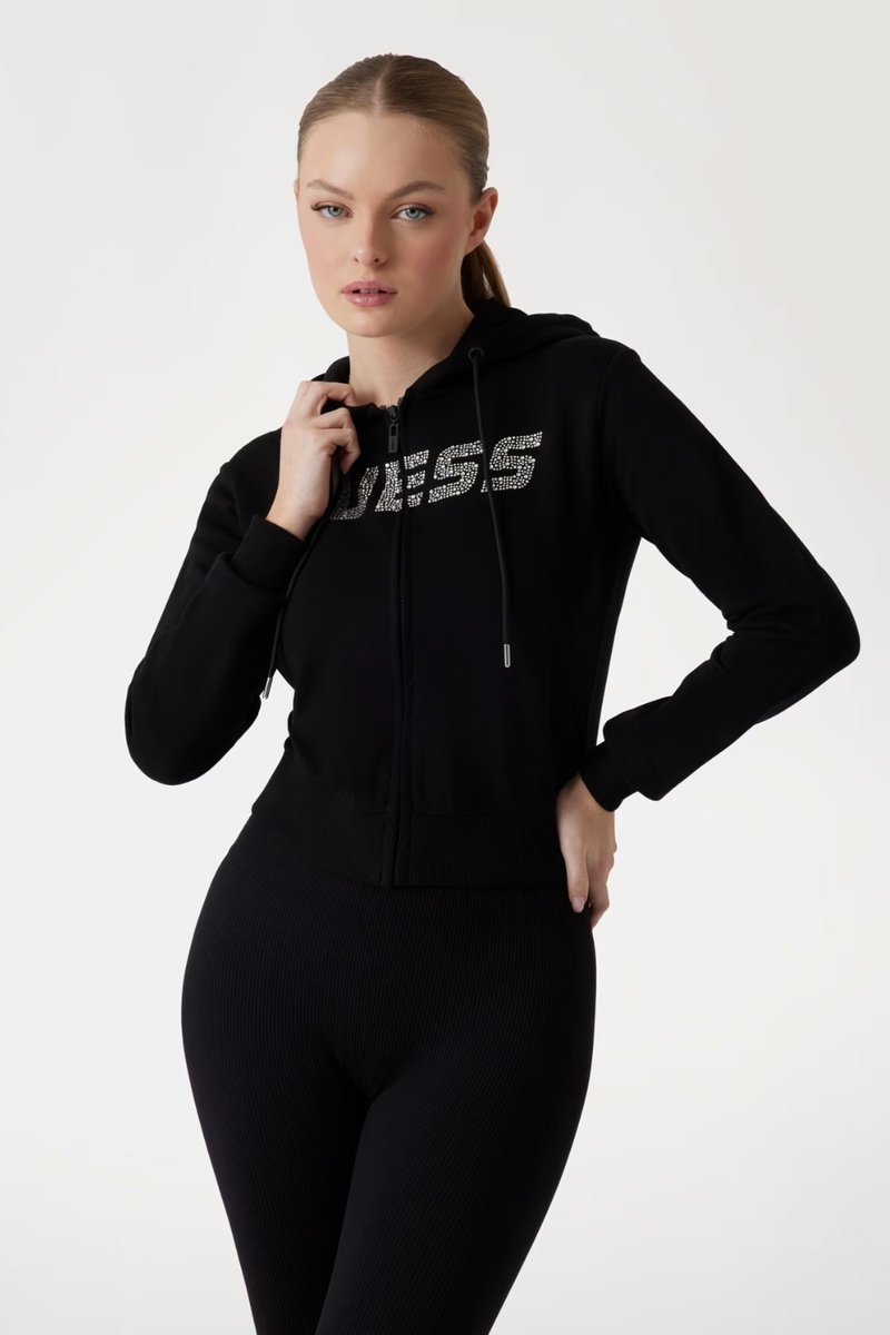 GUESS Czarna damska bluza z kapturem i cyrkoniami Primula M