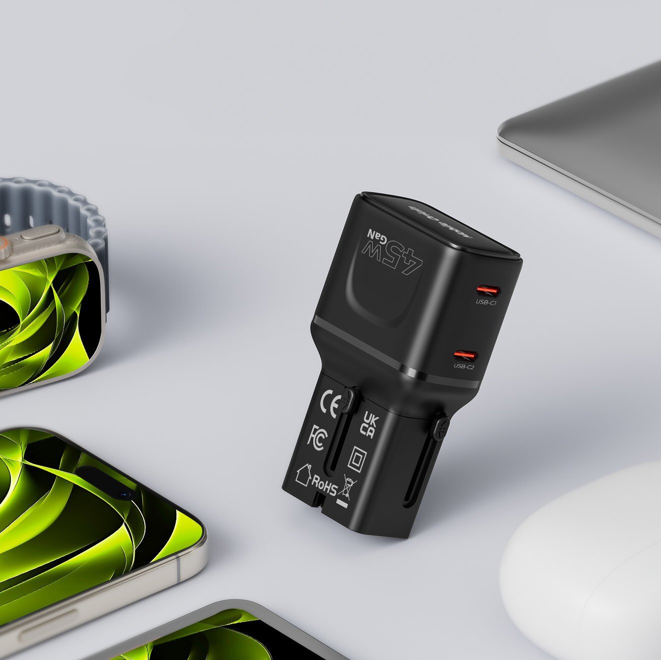 Mobile Origin 45W Travel Adapter, EU/US/UK/AU PW26, black MO-PW26-BLK