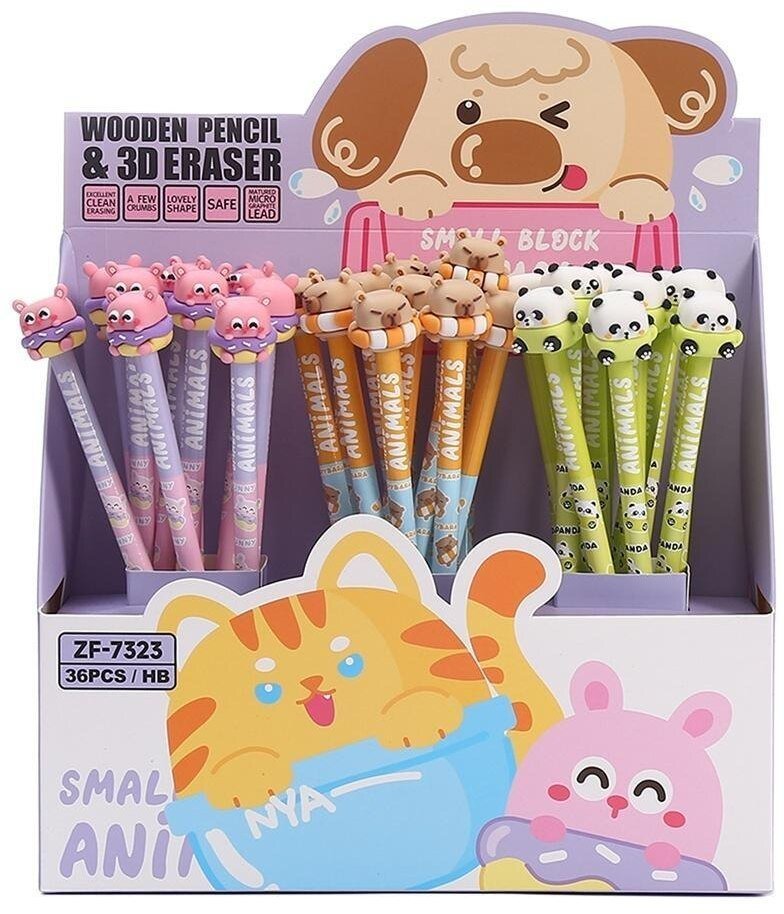 Ołówek okrągły HB z gumką Small Animals 36szt