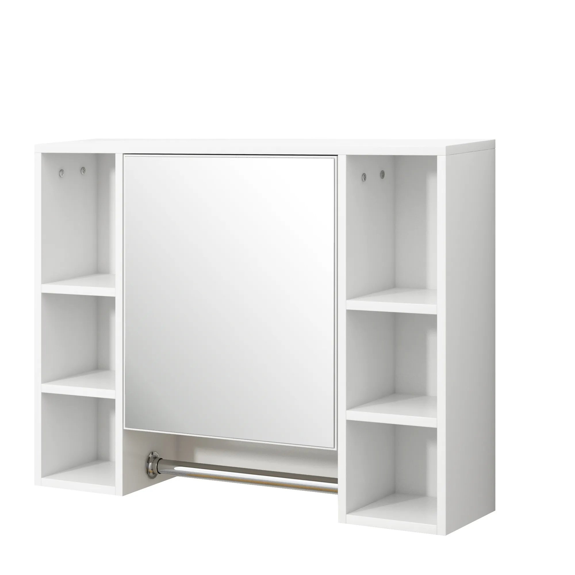 Bukkitbow - Szafka łazienkowa / meble łazienkowe - z lustrem i wieszakiem na ręczniki - regulowana półka - 80x20x60 cm - Biały
