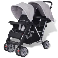 Zabezpieczenia dla dzieci - VidaXL Wózek spacerowy dla bliźniąt, tandem szaro-czarny 10113         VidaXL - miniaturka - grafika 1