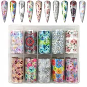 Ozdoby do paznokci - Tojato, Folia transferowa do zdobienia paznokci zestaw kwiatki lato 10x4 cm, 10 szt. - miniaturka - grafika 1