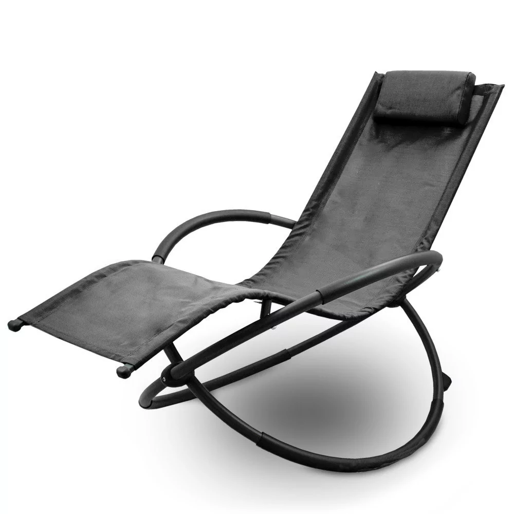 Czarny Relaksacyjny Leżak Fotel Ogrodowy Bujany