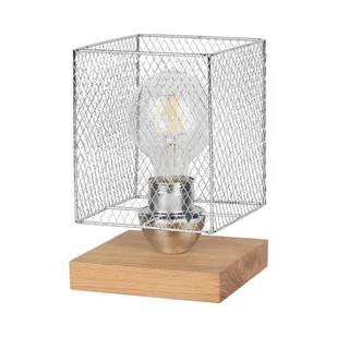 Spotlight Stołowa LAMPA industrialna NORMAN WOOD 9175974 druciana LAMPKA biurkowa metalowa klatka stojąca dąb olejowany chrom 9175974 - Lampy stojące - miniaturka - grafika 2