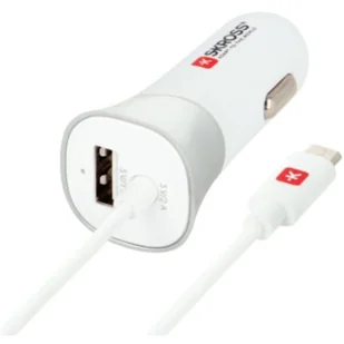 Skross ŁADOWARKA SAMOCHODOWA ZAPALNICZKA 12V/24V->1XUSB 5V 1A NA KABLU MICRO USB BIAŁA 2.900617 - Ładowarki samochodowe - miniaturka - grafika 1