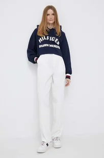 Tommy Hilfiger spodnie bawełniane x Shawn Mendes kolor biały szerokie high waist - Spodnie damskie - miniaturka - grafika 1