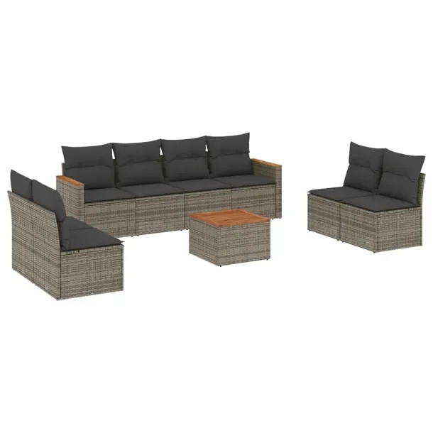 Zestaw wypoczynkowy rattanowy 6+2+1 szary 55x62x69 cm