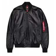 Odzież taktyczna i umundurowanie - Kurtka skórzana Alpha Industries MA-1 Leather Bomber Jacket 156141 03 - Czarna  M - miniaturka - grafika 1