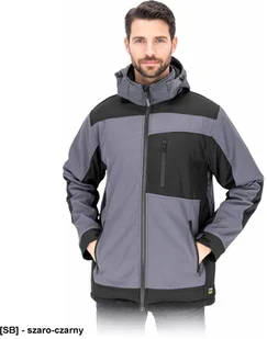Kurtka męska ochronna odsuwany kaptur ocieplana stójka polar zamek SOFTSHELL chroni przed deszczem wiatrem oddychająca szaro czarny FORECO-WSH 3XL - Kurtki męskie - miniaturka - grafika 1