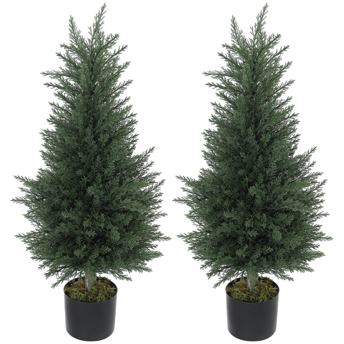 HOMCOM Zestaw 2 sztucznych cyprysów 90 cm, z mchem, plastikowe rośliny w doniczkach z filtrem UV, sztuczne drzewa, sztuczne rośliny, realistyczny s..
