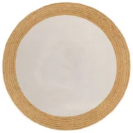 Dywany - vidaXL Pleciony dywan, biało-naturalny, 150 cm, juta, bawełna, okrągły - miniaturka - grafika 1