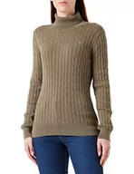 Swetry damskie - GANT Damski sweter ze stretchem Cotton Cable Turtle Neck, zielony (hunter green), M - miniaturka - grafika 1