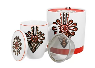 Kubek z zaparzaczem i pokrywką porcelanowy DUO WZÓR PARZENICA 360 ml - Kubki - miniaturka - grafika 1