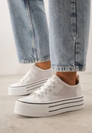 Trampki damskie - Białe Trampki na Grubej Podeszwie z Plecioną Cholewką Nalivera - miniaturka - grafika 1