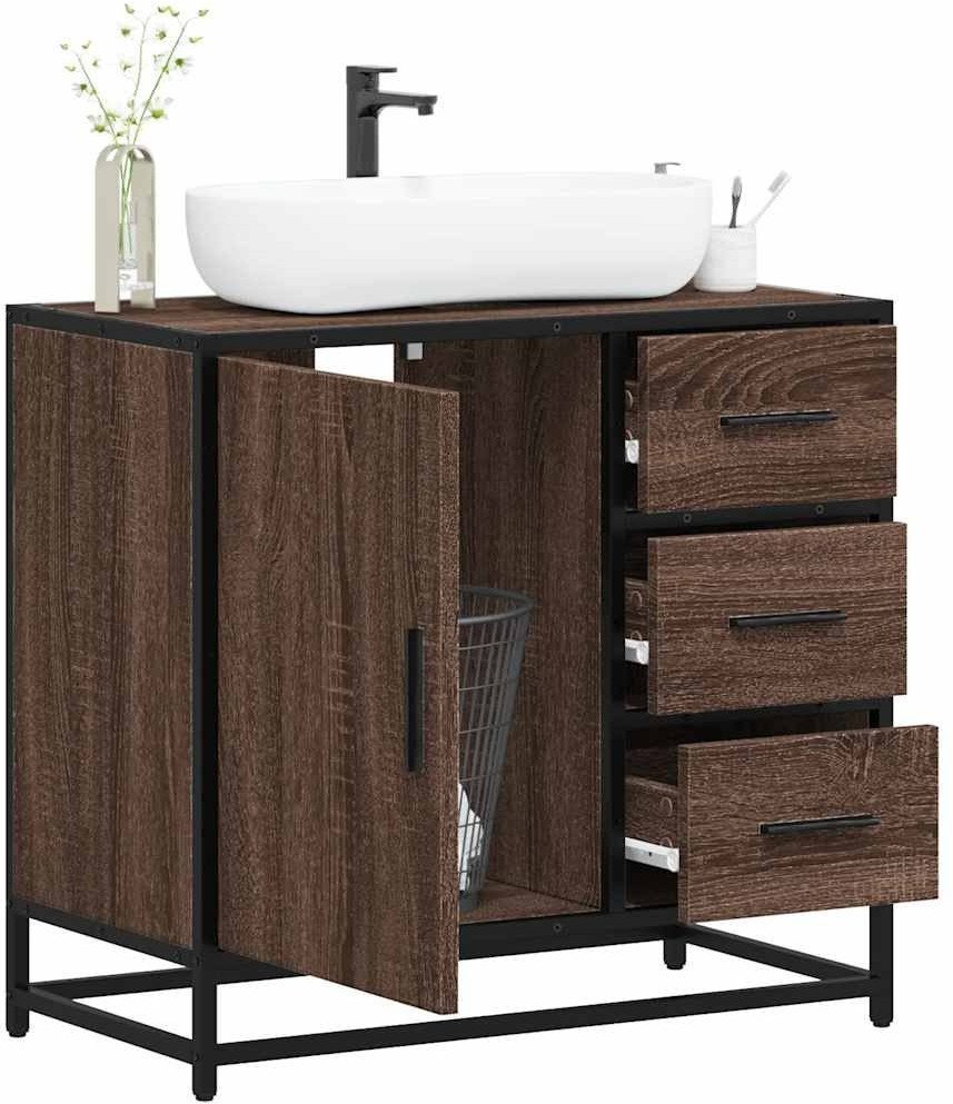 Bathroom Sink Cabinet Brown Oak Engineered wood, Metal Medium