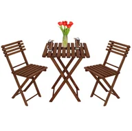 Meble ogrodowe - Zestaw mebli ogrodowych drewnianych na balkon składany komplet stół i 2 krzesła impregnowane - miniaturka - grafika 1