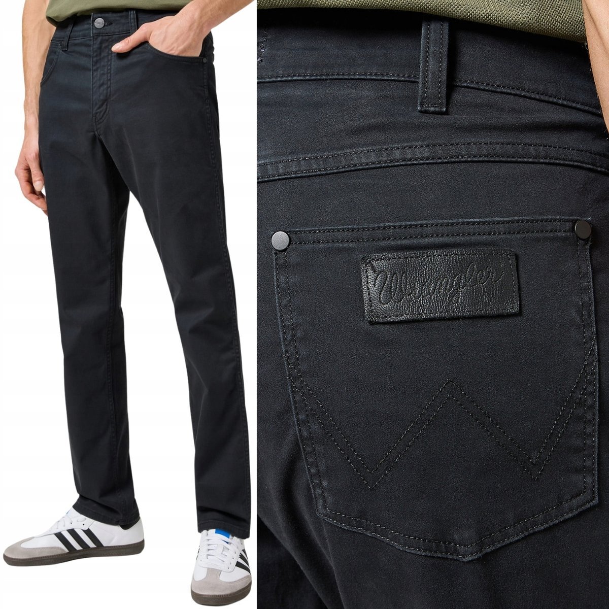 Wrangler GREENSBORO Black CZARNE PROSTE SPODNIE MATERIAŁOWE W32 L32