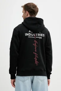 Alpha Industries bluza męska kolor czarny z kapturem z nadrukiem 148341.03 - Bluzy męskie - miniaturka - grafika 1