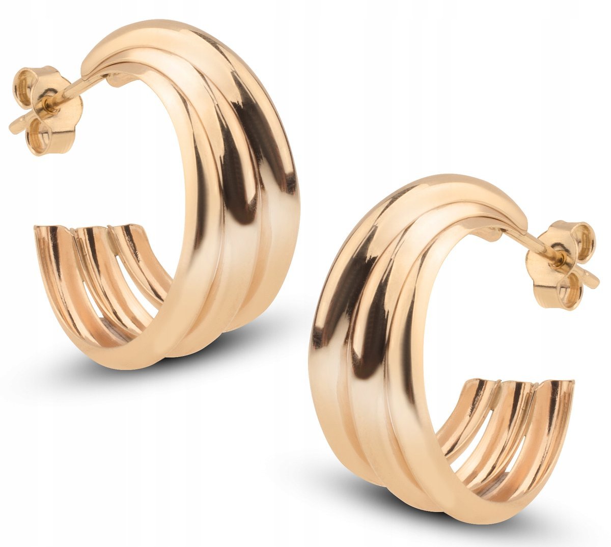 PIĘKNE WYJĄTKOWE ZŁOTE KOLCZYKI POTRÓJNE KÓŁKA KÓŁECZKA 14KT 585