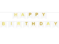 Dekoracje sali - Baner flagi biały z napisem Happy Birthday - 190 cm - 1 szt. - miniaturka - grafika 1