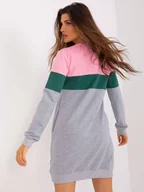 Bluzy damskie - Trójkolorowa długa bluza damska z kieszeniami róż/zielony/szary (5869) - Factory Price - miniaturka - grafika 1