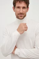 Swetry męskie - BOSS sweter wełniany męski kolor biały lekki z golferm - Boss - miniaturka - grafika 1