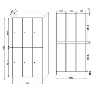 Szafka ubraniowa ze schowkami, 6 schowków, 1850 x 900 x 500 mm, zamek mechaniczny z kodem, drzwi laminowane, biała - Szafki biurowe - miniaturka - grafika 2