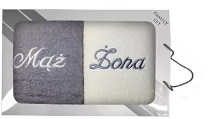 Komplet ręczników w pudełku 2 szt 50x100 Mąż Żona szary jasny 06 kremowy - Ręczniki - miniaturka - grafika 1