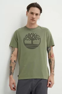 Koszulki męskie - Timberland t-shirt bawełniany męski kolor zielony z nadrukiem TB0A2C2RAP61 - grafika 1