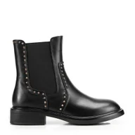 Półbuty męskie - Damskie skórzane sztyblety z ozdobnymi nitami czarne - miniaturka - grafika 1