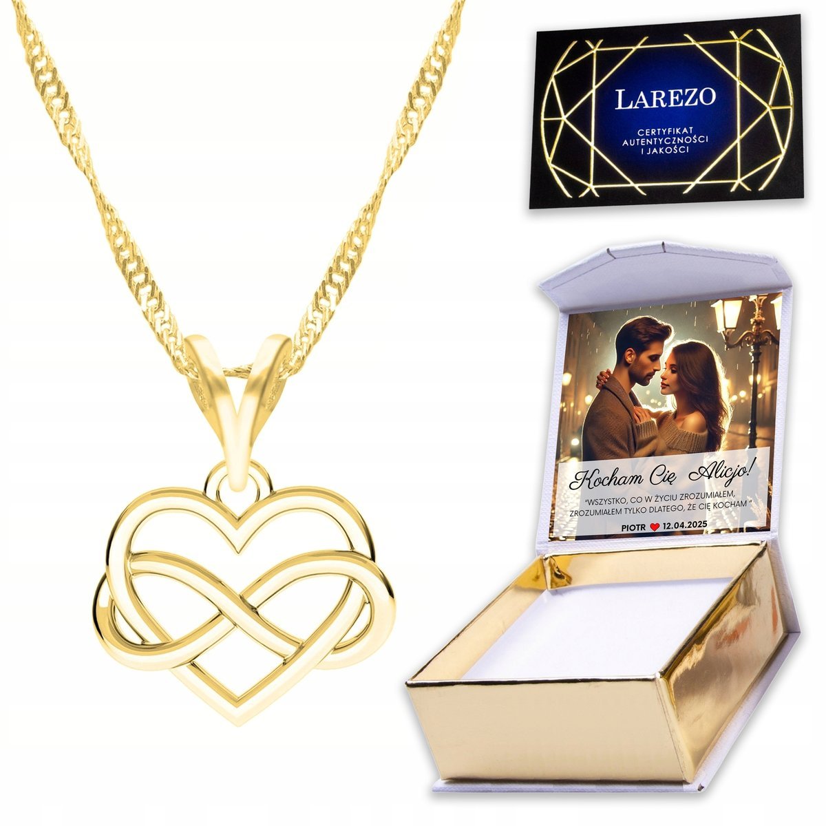 Złoty Naszyjnik 925 z Nieskończonością Infinity Nieskończony Symbol NADRUK