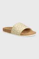 Klapki i japonki damskie - Tommy Hilfiger klapki TH EMBLEM CORK SLIDE damskie kolor beżowy FW0FW07848 - miniaturka - grafika 1
