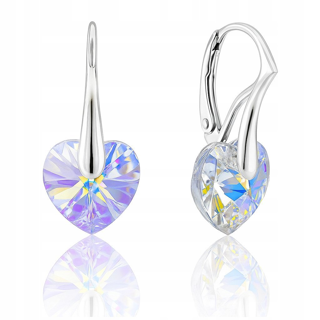 KOLCZYKI SREBRNE 925 SERCA, WISZĄCE, CYRKONIE, SWAROVSKI CRYSTAL NA PREZENT