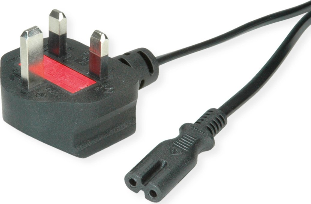 VALUE Kabel sieciowy UK do wtyczki płaskiej Euro C7, 2-stykowy, czarny, 1,95 m