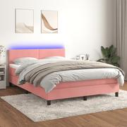 Łóżka - Łóżko kontynentalne z materacem i LED, różowy aksamit 140x200cm Lumarko - miniaturka - grafika 1