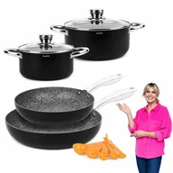 Zestawy garnków i patelni - Zestaw garnków i patelni granitowych Konighoffer Harrison 6 elementów i 5 miarek kuchennych poleca EWA WACHOWICZ - miniaturka - grafika 1