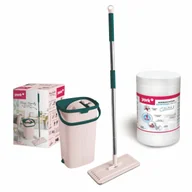 Miotły, szufle, mopy - YORK Mop YORK płaski wyciskany do mycia podłóg HANDY + wiadro dwukomorowe + kij składany + Chusteczki nawilżane antybakteryjne LONG LIFE Tuba oficjalny sklep internetowy YORK 5903355140566 - miniaturka - grafika 1