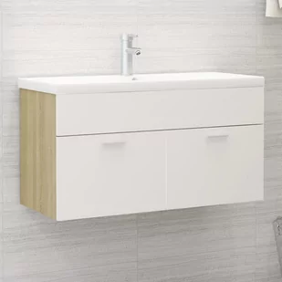 vidaXL vidaXL Szafka pod umywalkę, biel i dąb sonoma, 90x38,5x46 cm, płyta - Szafki łazienkowe - miniaturka - grafika 1