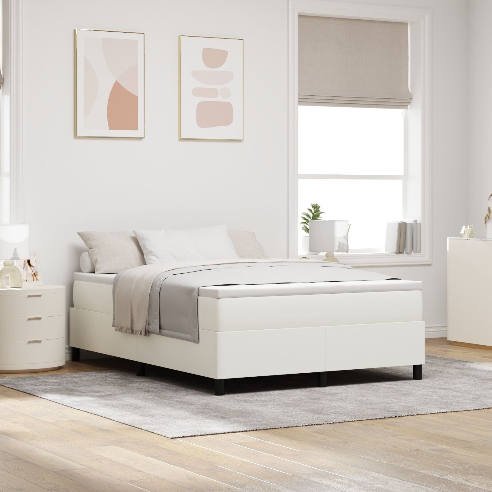 vidaXL Łóżko sprężynowe z materacem Białe 140x200 cm Tkanina korduroy