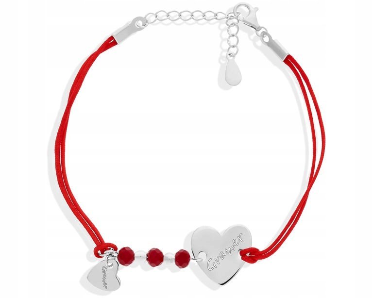Bransoletka Srebrna Serce + Grawer Czerwony Sznurek Damska pr. 925
