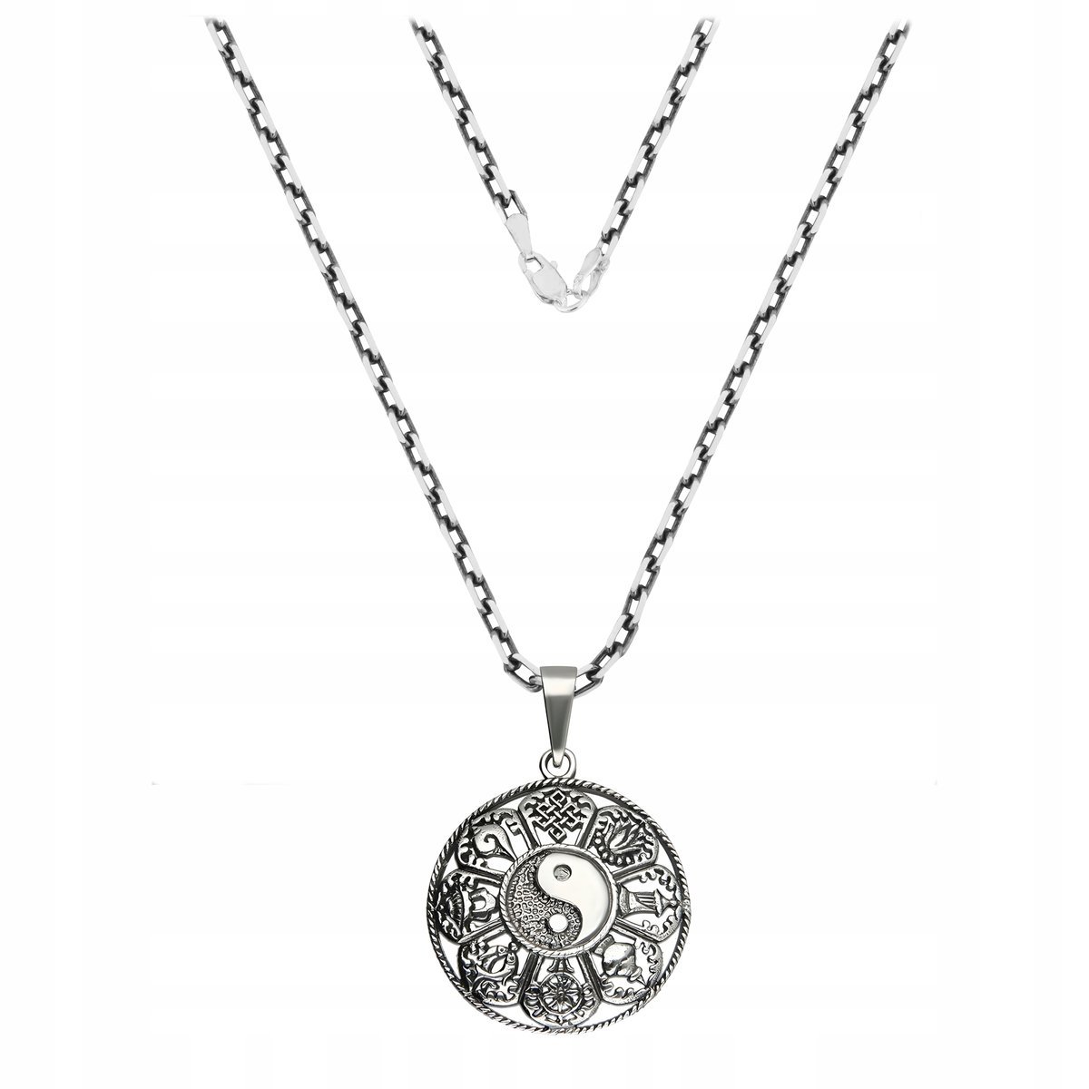 Naszyjnik Wisiorek YING YANG próba 925 Srebro Oksydowane Ankier 60 cm