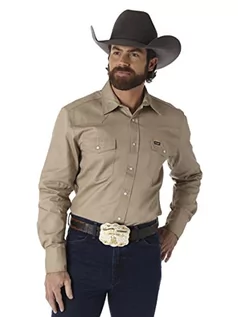 Koszule męskie - Wrangler Męska koszula robocza z długim rękawem w stylu kowbojskim, sprane wykończenie, guziki, nieprzejrzysta, Khaki, XL Długi - grafika 1