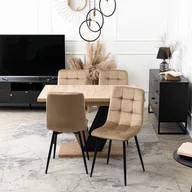 Stoły z krzesłami - Zestaw Stół Prostokątny Rozkładany CLARK 120-160 cm Dąb Artisan/Czarny i 4 Krzesła Tapicerowane PERU Beżowe Welurowe - miniaturka - grafika 1